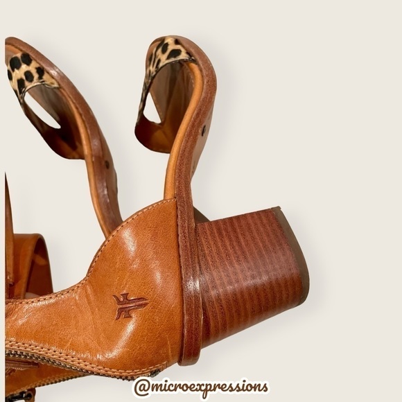 Frye Brielle Leopard Fur Print Animal Pattern Ankle Strap Summer Sandal Heels - Picture 14 of 15